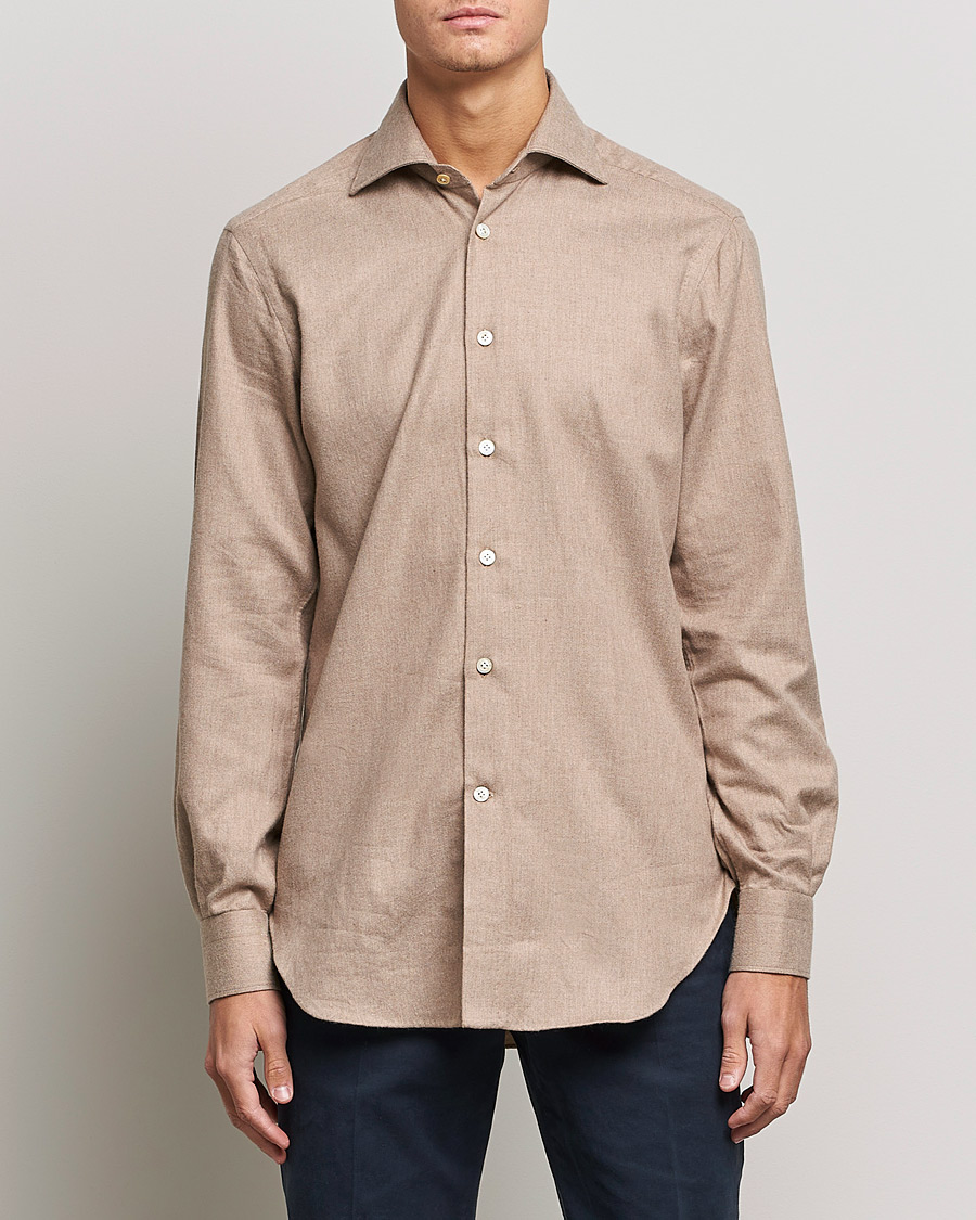 Mies | Kauluspaidat | Kiton | Slim Fit Flannel Shirt Beige