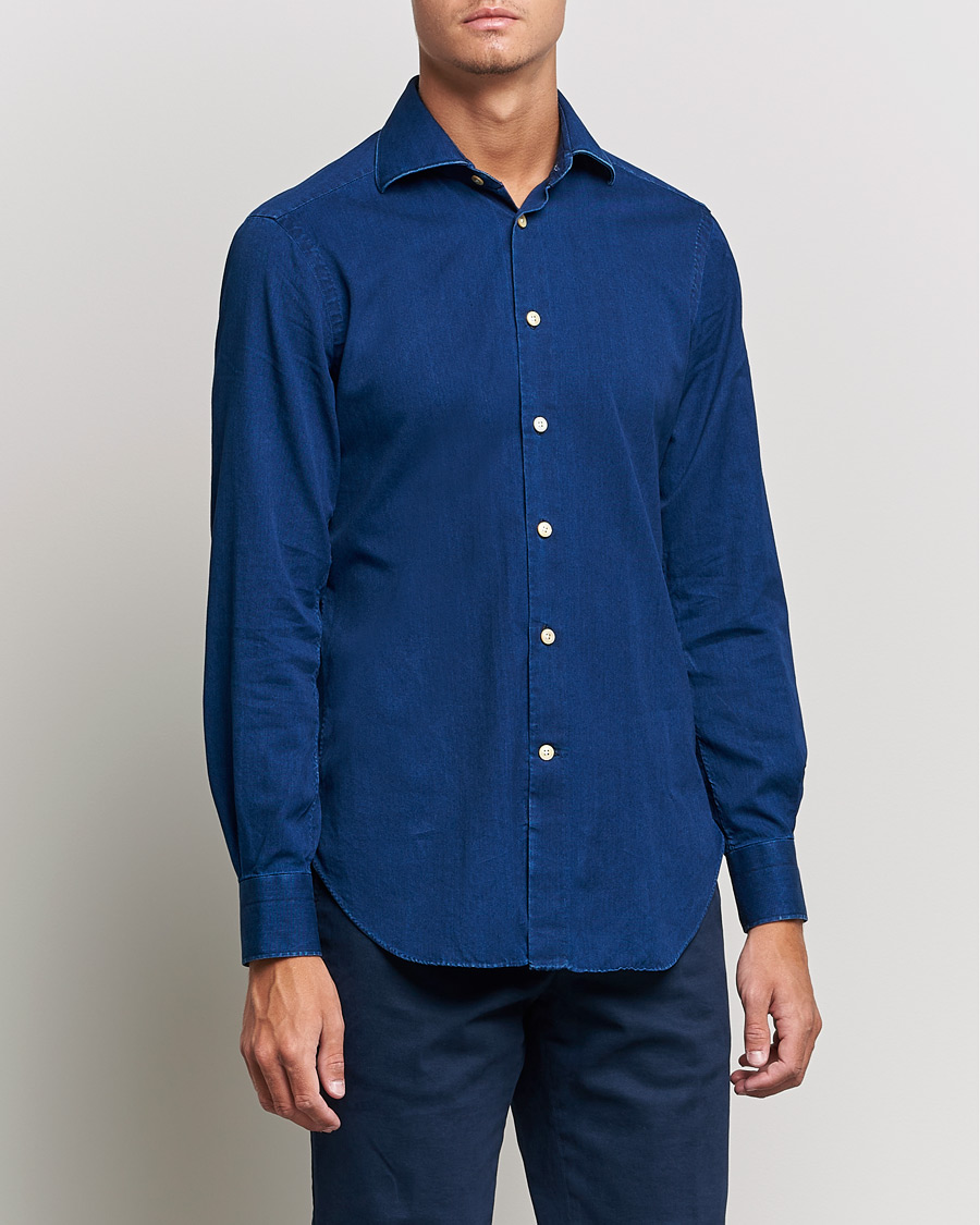 Mies | Kauluspaidat | Kiton | Slim Fit Denim Shirt Blue Wash