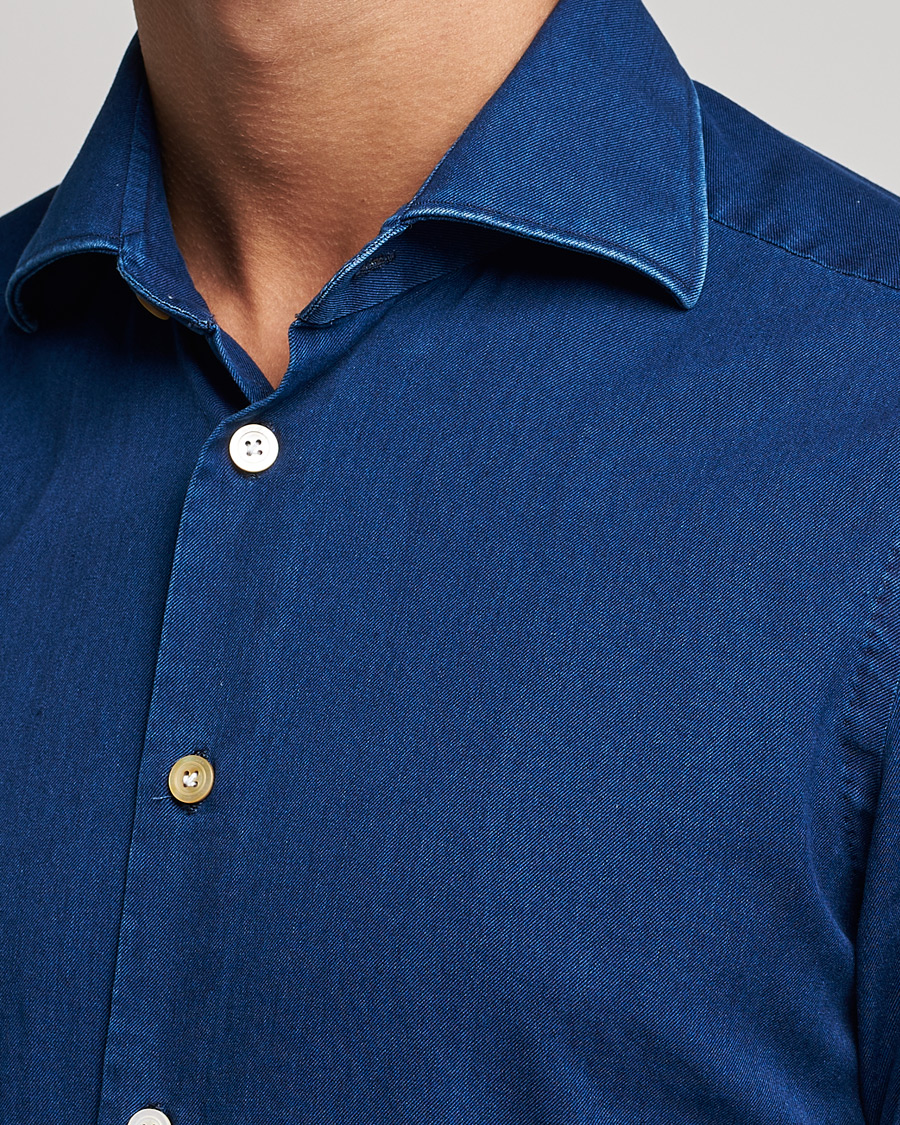 Mies | Kauluspaidat | Kiton | Slim Fit Denim Shirt Blue Wash