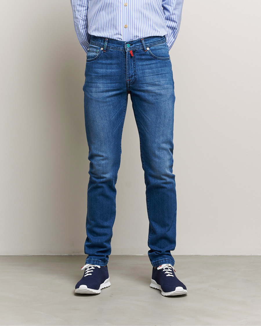 Mies | Farkut | Kiton | Slim Fit Stretch Jeans Medium Blue Wash