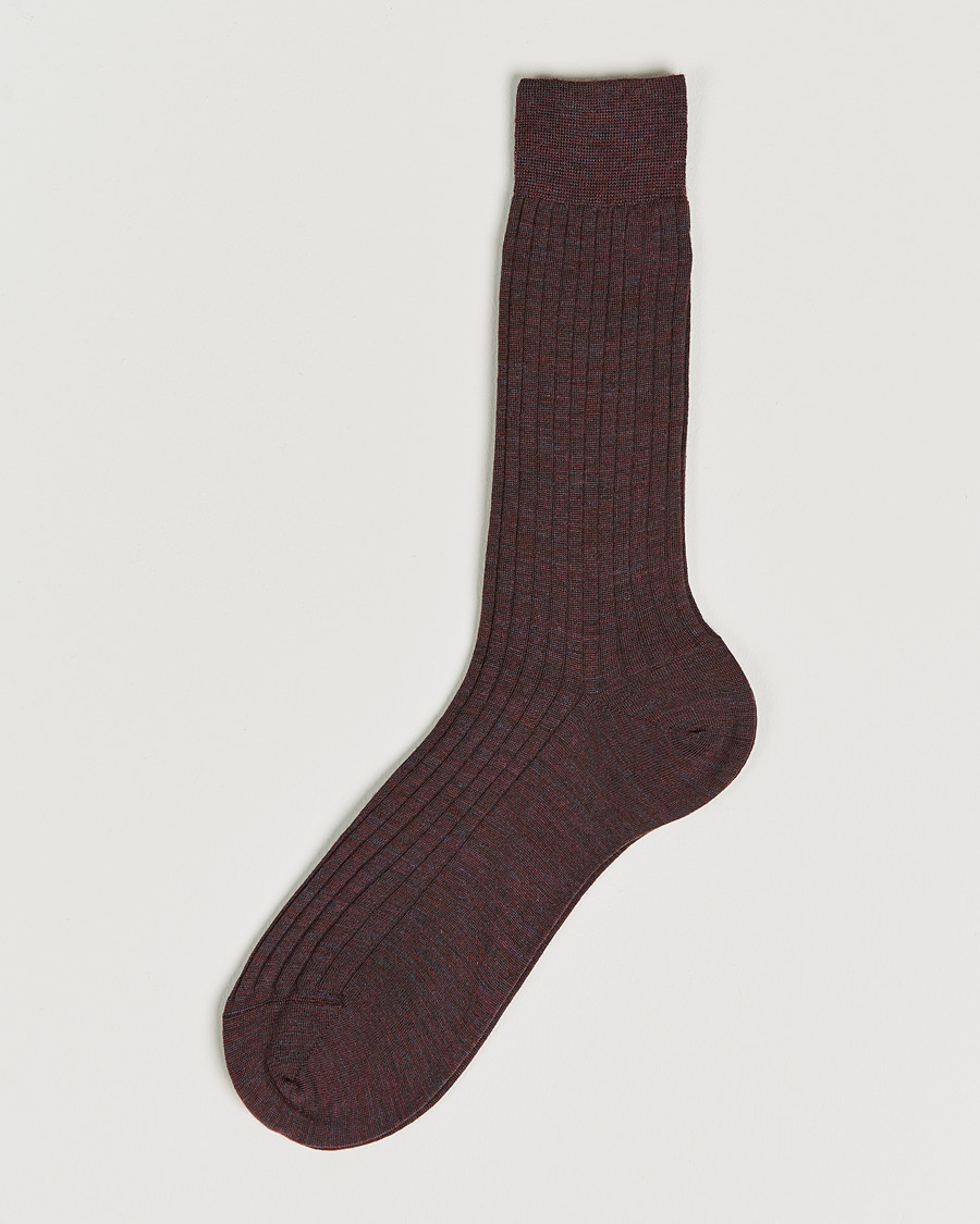 Mies | Alusvaatteet | Bresciani | Wool/Nylon Ribbed Short Socks Wine Melange