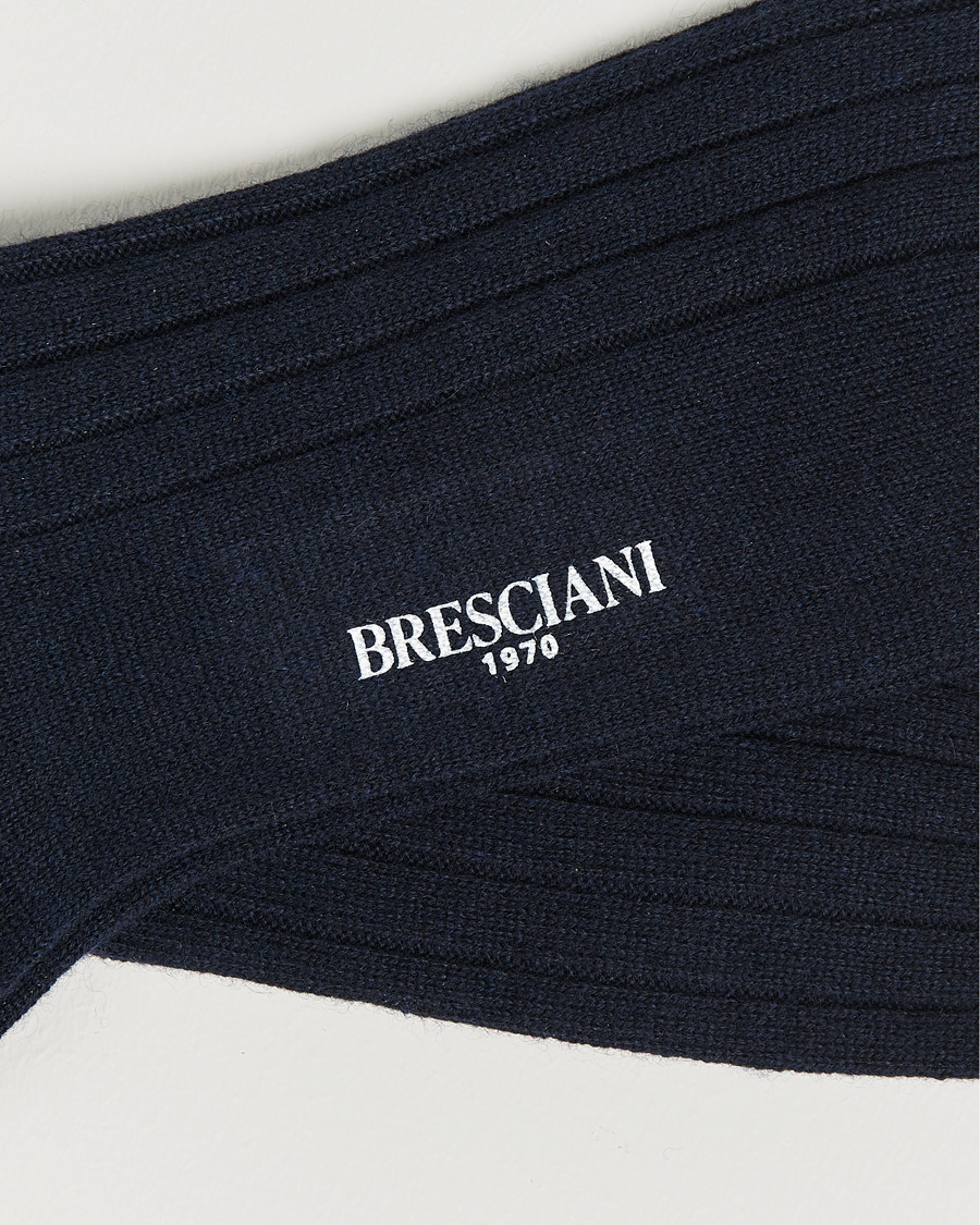 Mies |  | Bresciani | Pure Cashmere Ribbed Socks Navy