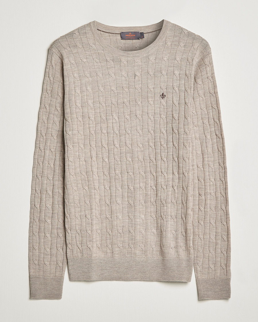 Mies | Puserot | Morris | Merino Cable Crew Neck Khaki Melange
