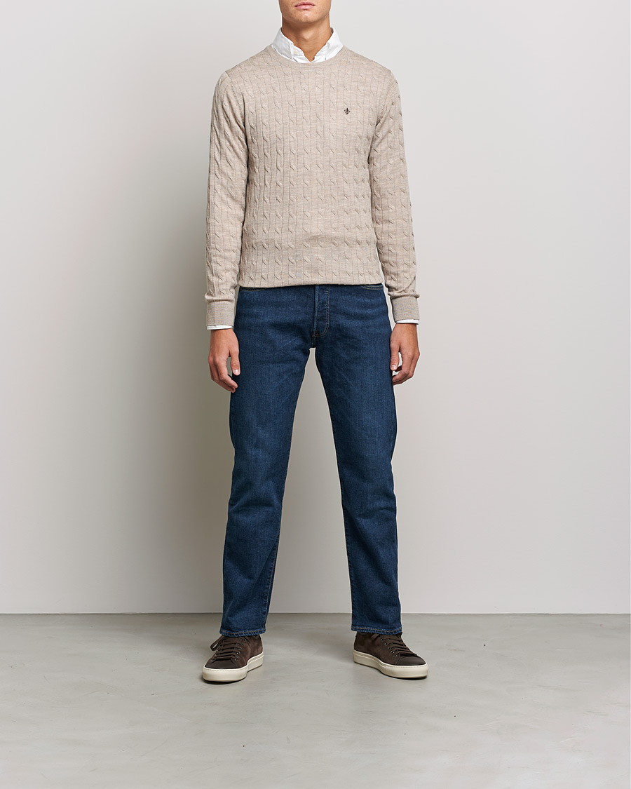 Mies | Puserot | Morris | Merino Cable Crew Neck Khaki Melange