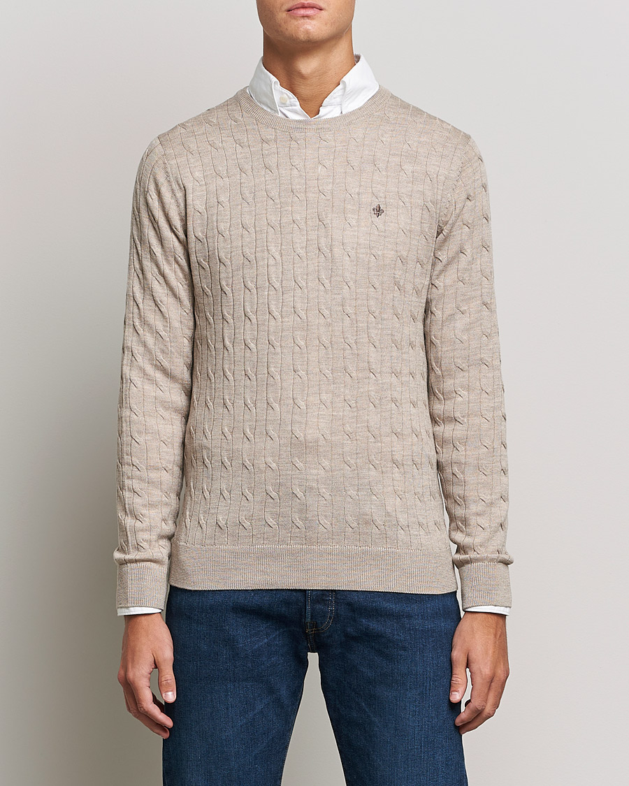 Mies | Puserot | Morris | Merino Cable Crew Neck Khaki Melange