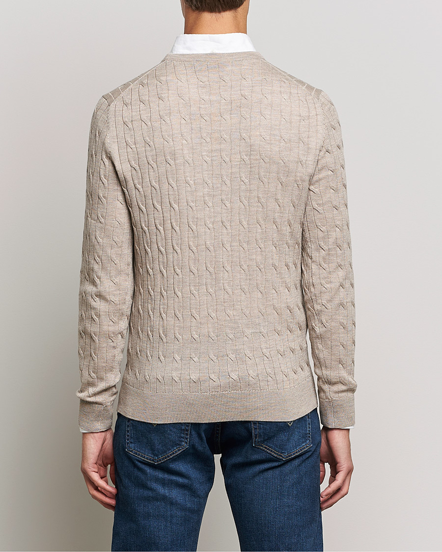 Mies | Puserot | Morris | Merino Cable Crew Neck Khaki Melange
