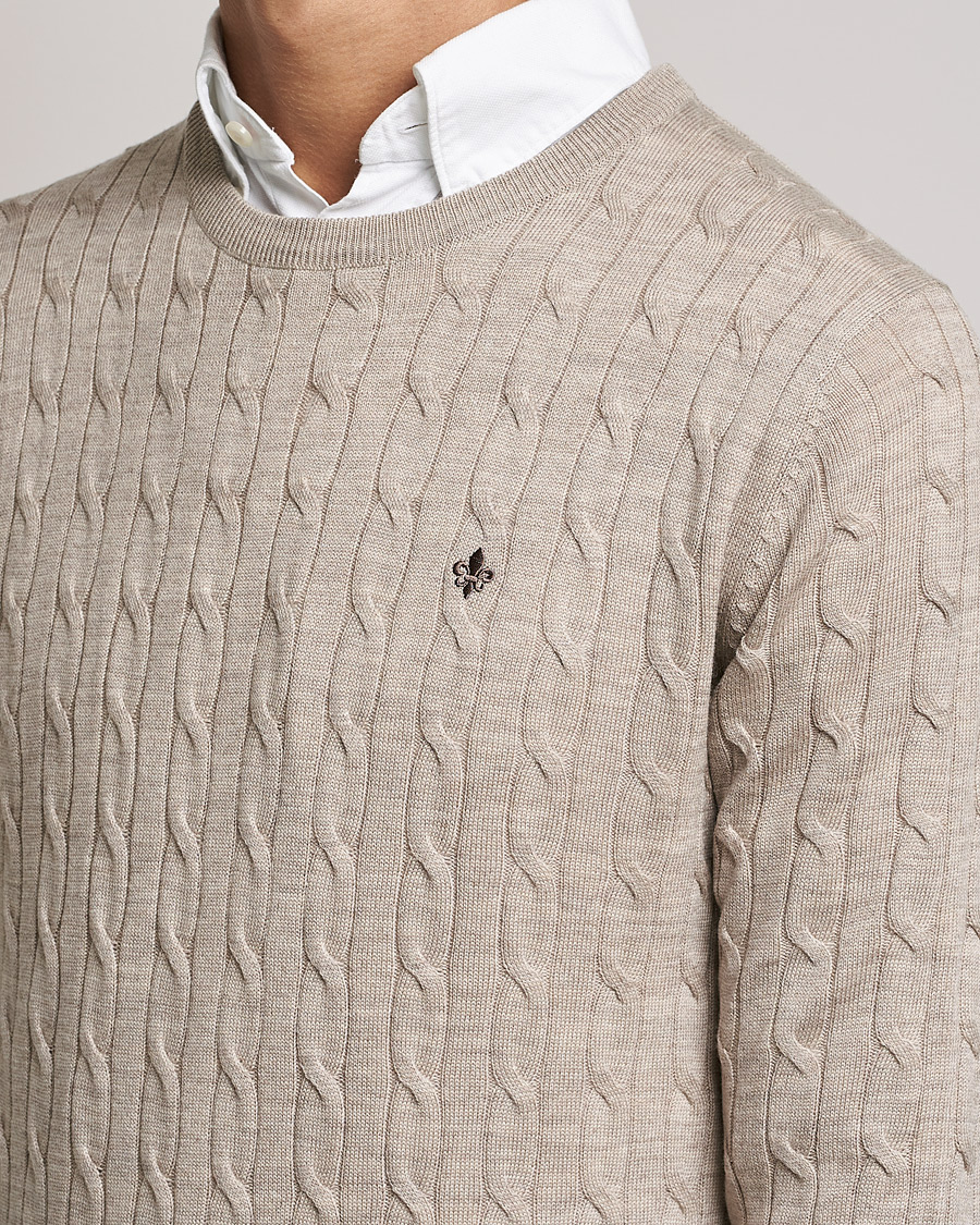 Mies | Puserot | Morris | Merino Cable Crew Neck Khaki Melange