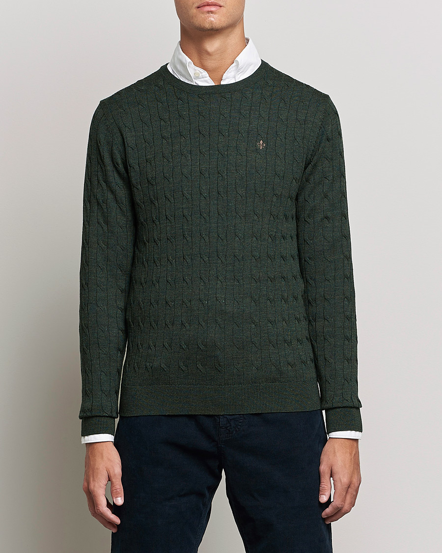 Mies | Puserot | Morris | Merino Cable Crew Neck Olive