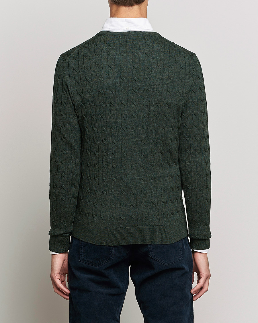 Mies | Puserot | Morris | Merino Cable Crew Neck Olive