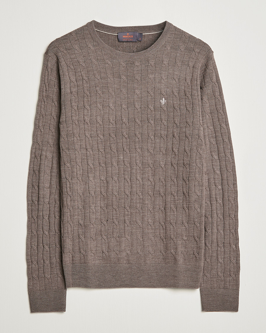 Mies | Puserot | Morris | Merino Cable Crew Neck Light Brown