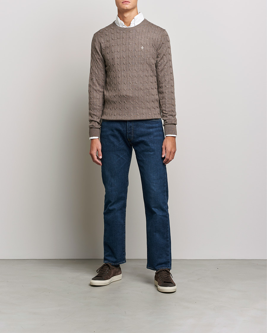 Mies | Puserot | Morris | Merino Cable Crew Neck Light Brown