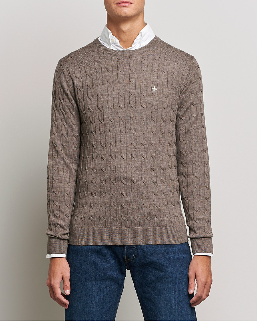 Mies | Puserot | Morris | Merino Cable Crew Neck Light Brown