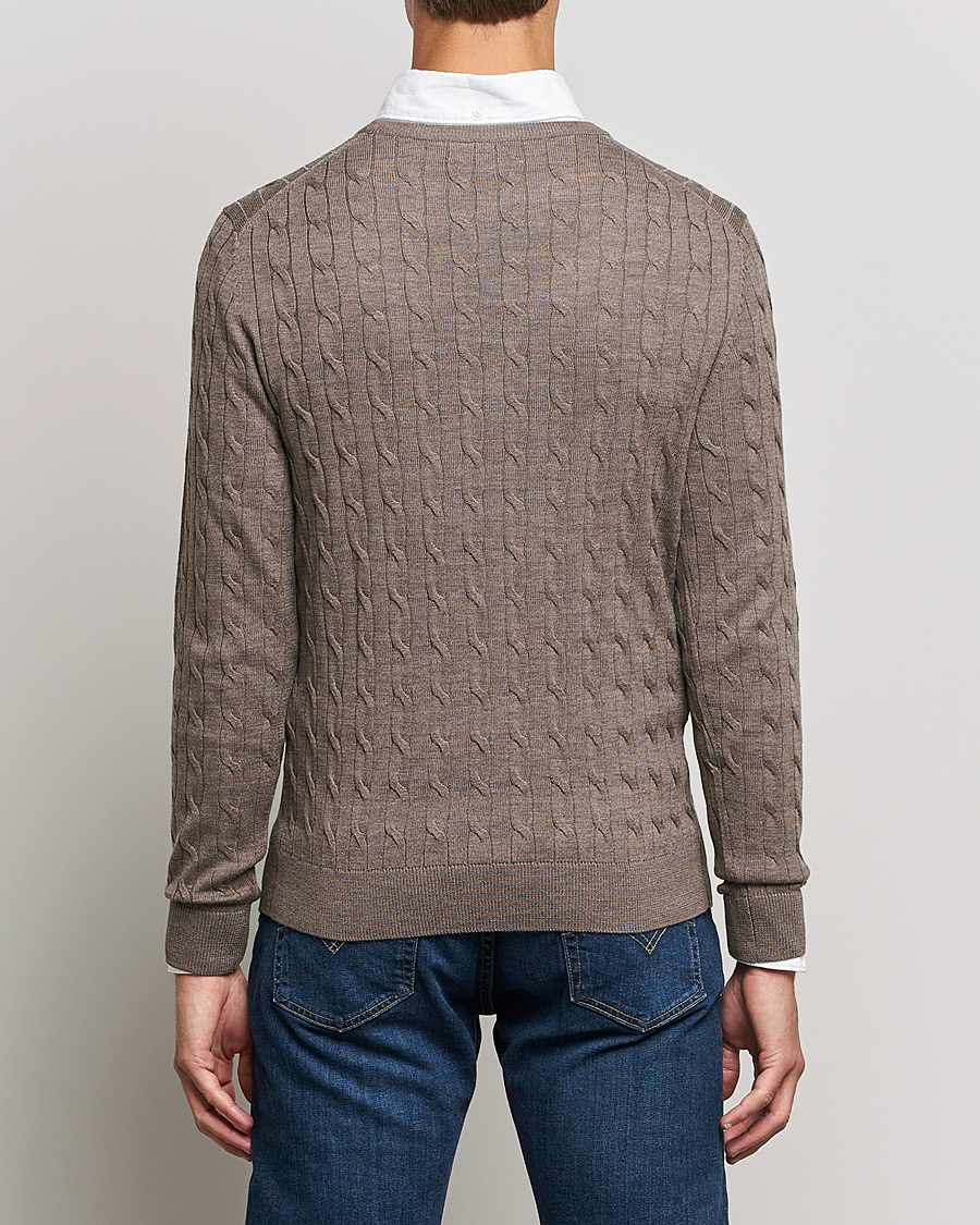 Mies | Puserot | Morris | Merino Cable Crew Neck Light Brown