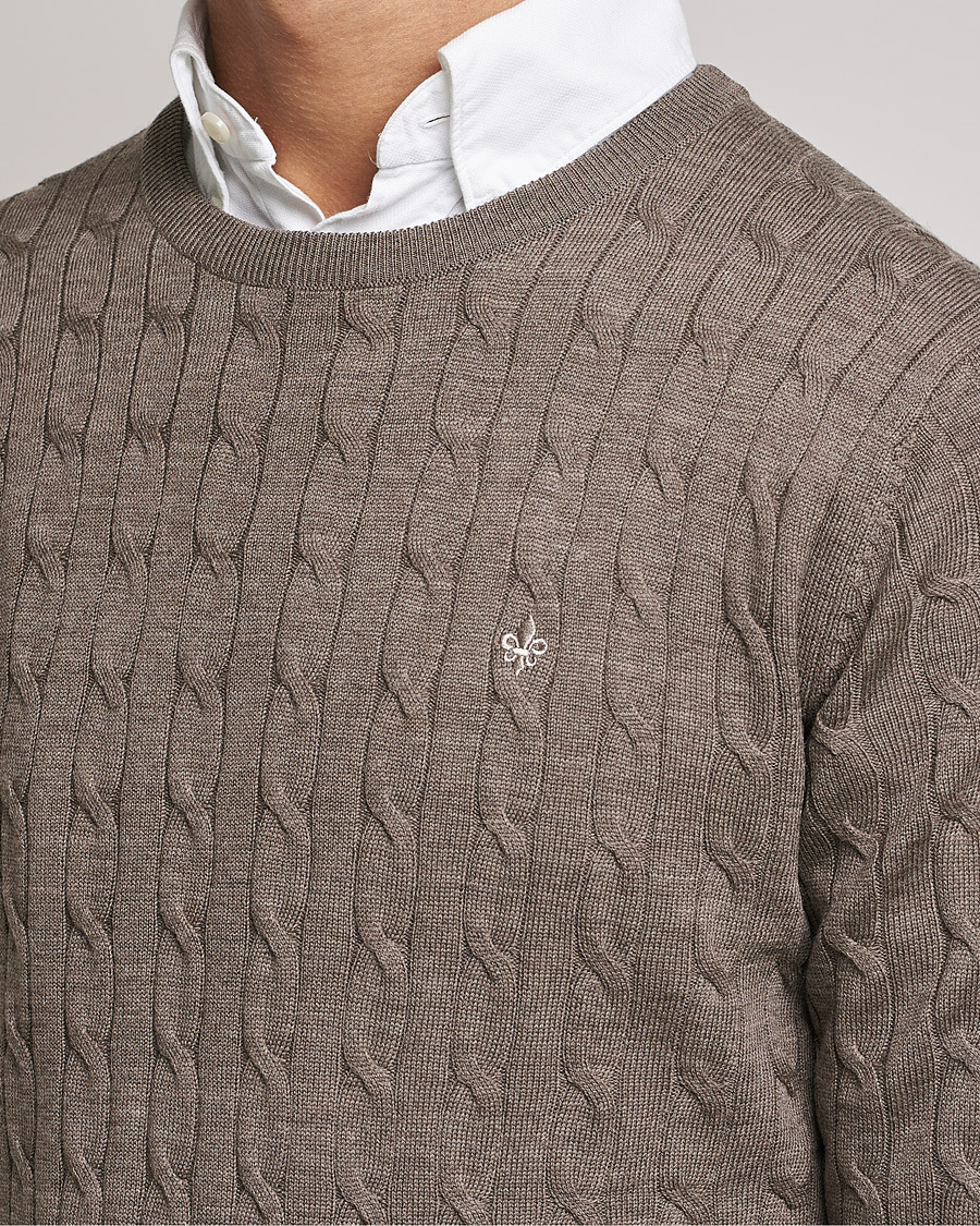 Mies | Puserot | Morris | Merino Cable Crew Neck Light Brown