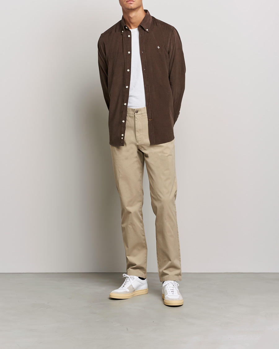 Mies | Kauluspaidat | Morris | Douglas Corduroy Button Down Shirt Dark Brown