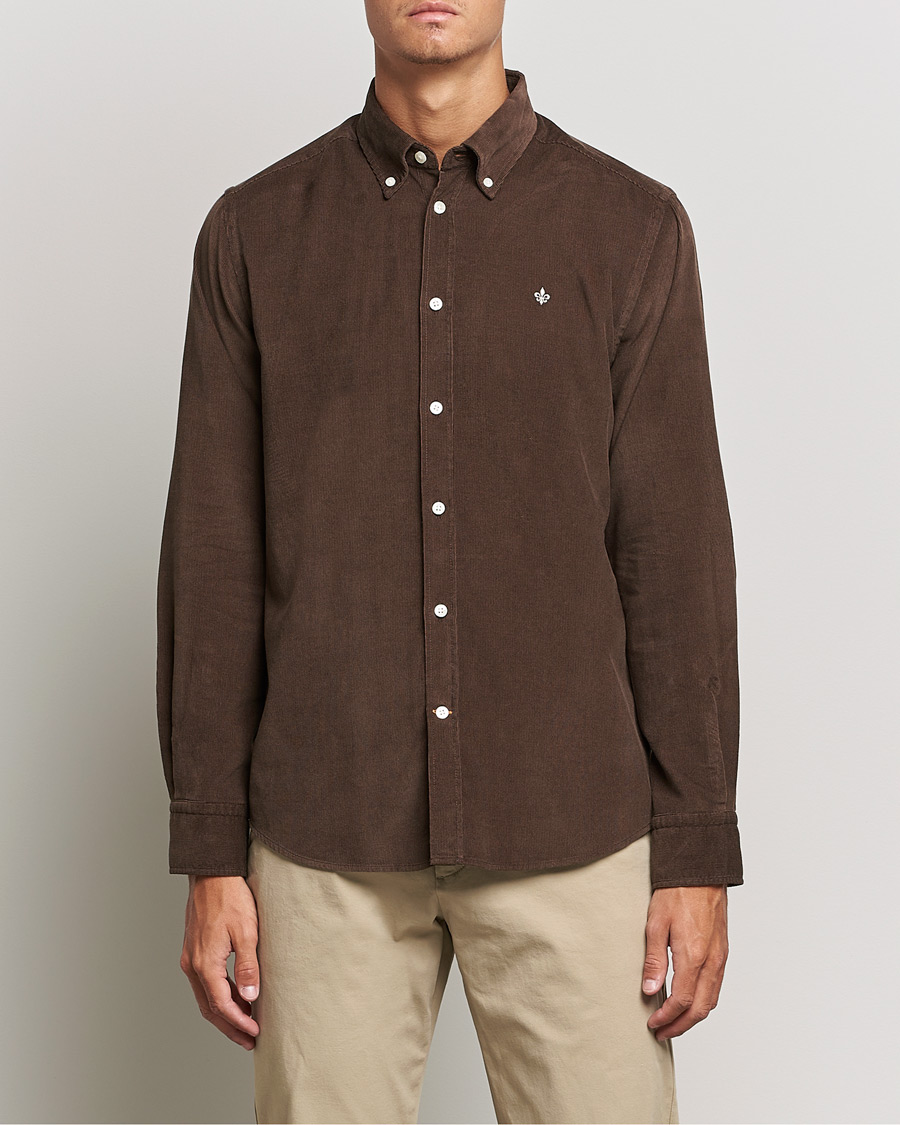 Mies | Kauluspaidat | Morris | Douglas Corduroy Button Down Shirt Dark Brown