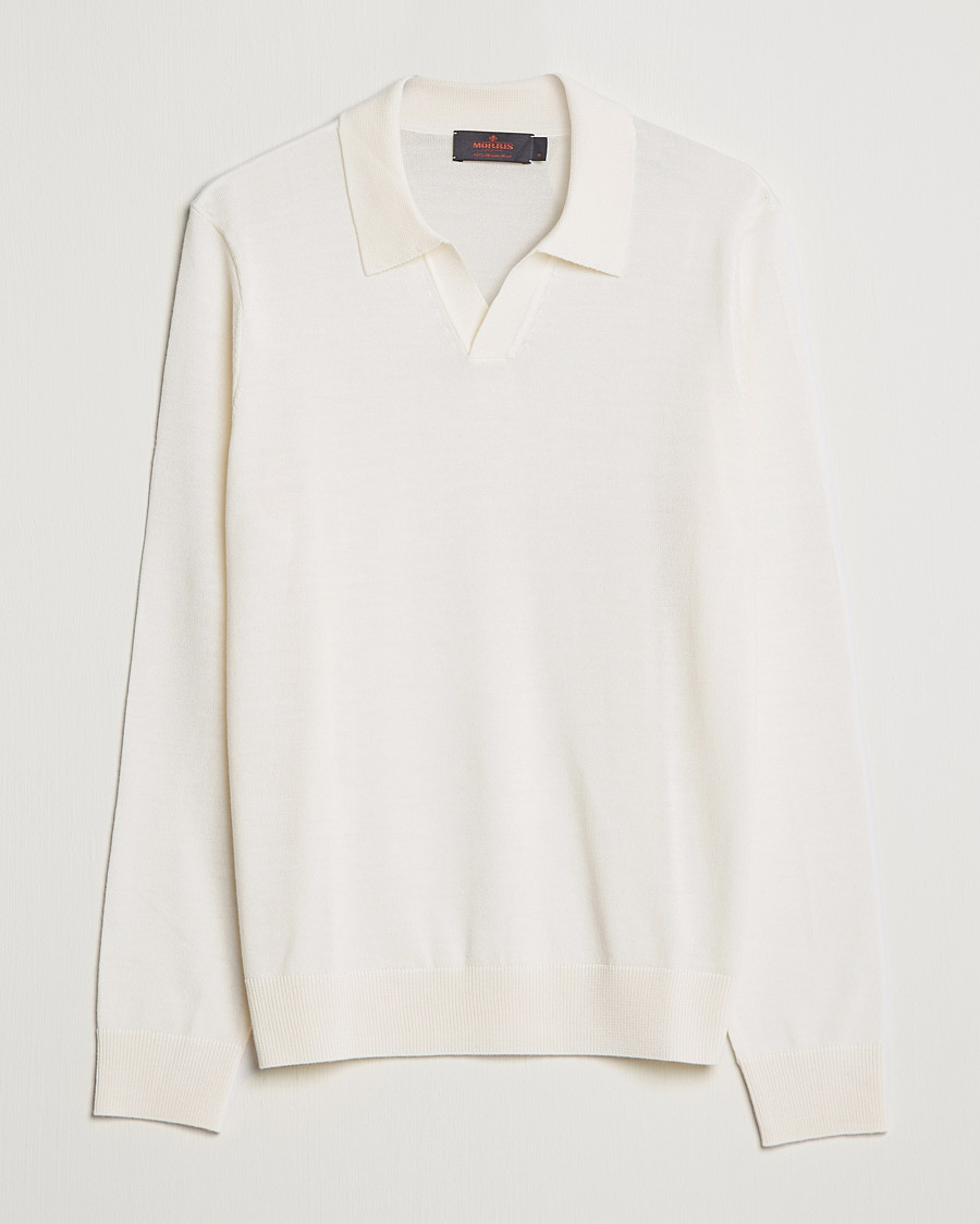 Mies | Puserot | Morris | Delon Merino Knitted Polo Shirt Off White