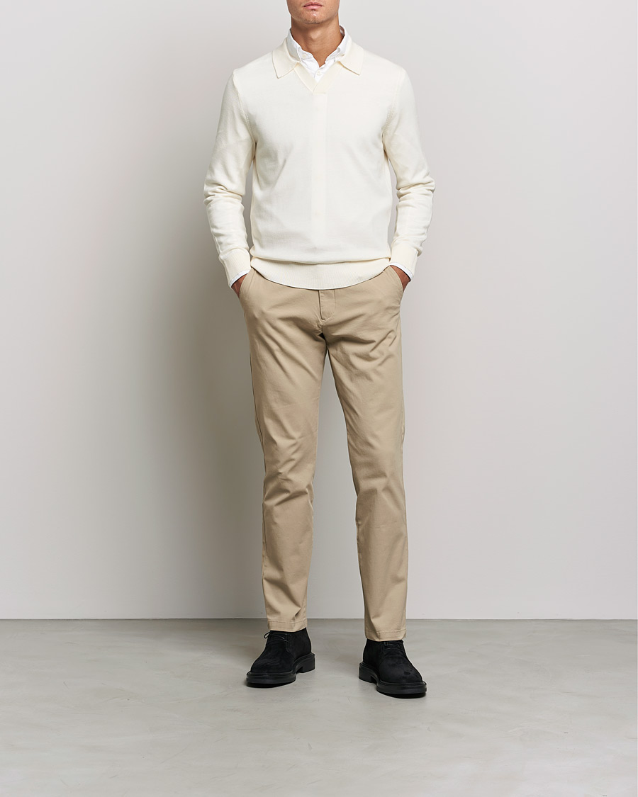 Mies | Puserot | Morris | Delon Merino Knitted Polo Shirt Off White