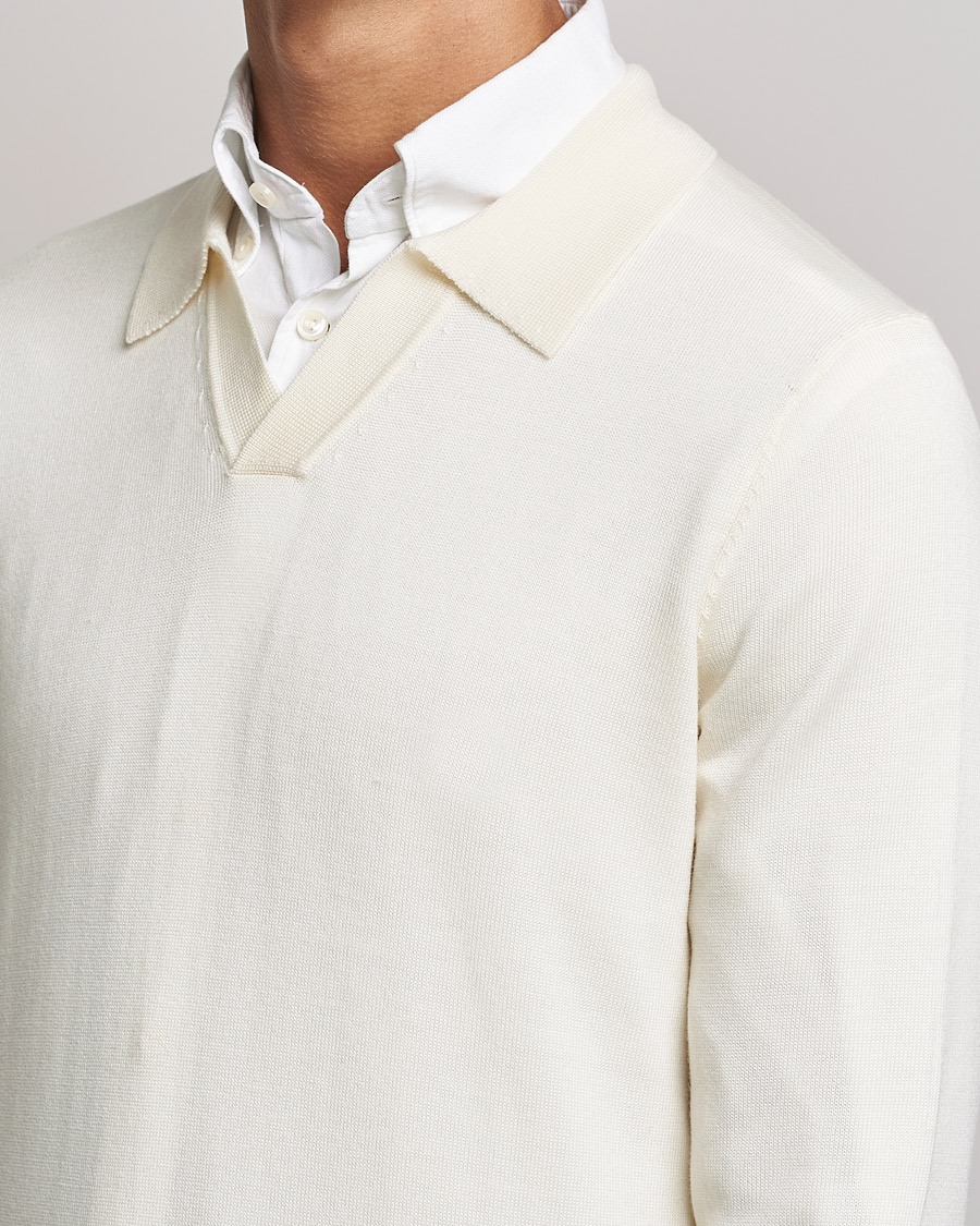 Mies | Puserot | Morris | Delon Merino Knitted Polo Shirt Off White