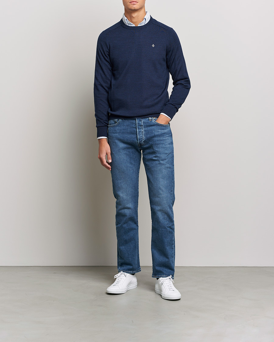 Mies | Puserot | Morris | Merino Crew Neck Pullover Blue
