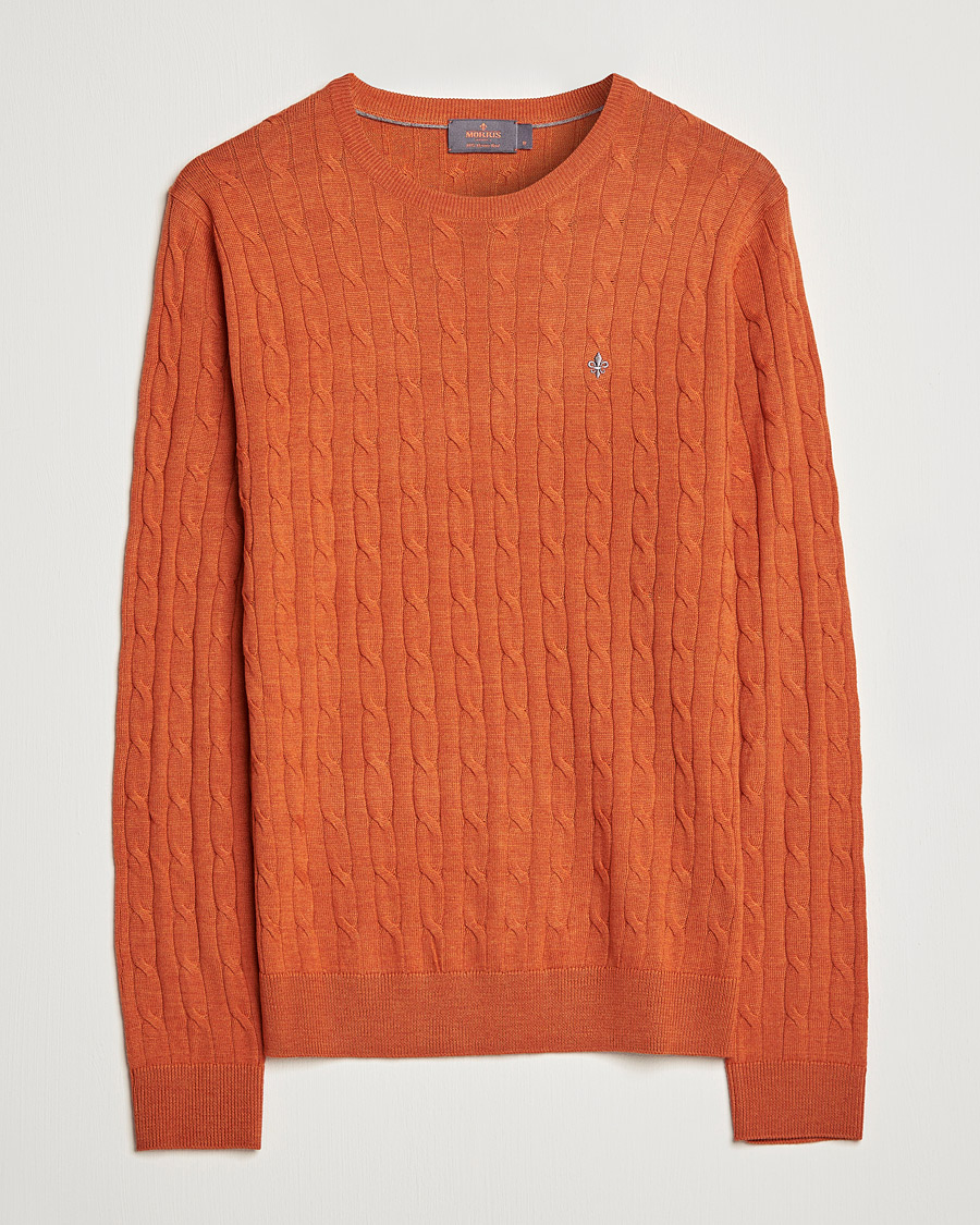 Mies | Puserot | Morris | Merino Cable Crew Neck Pullover Orange