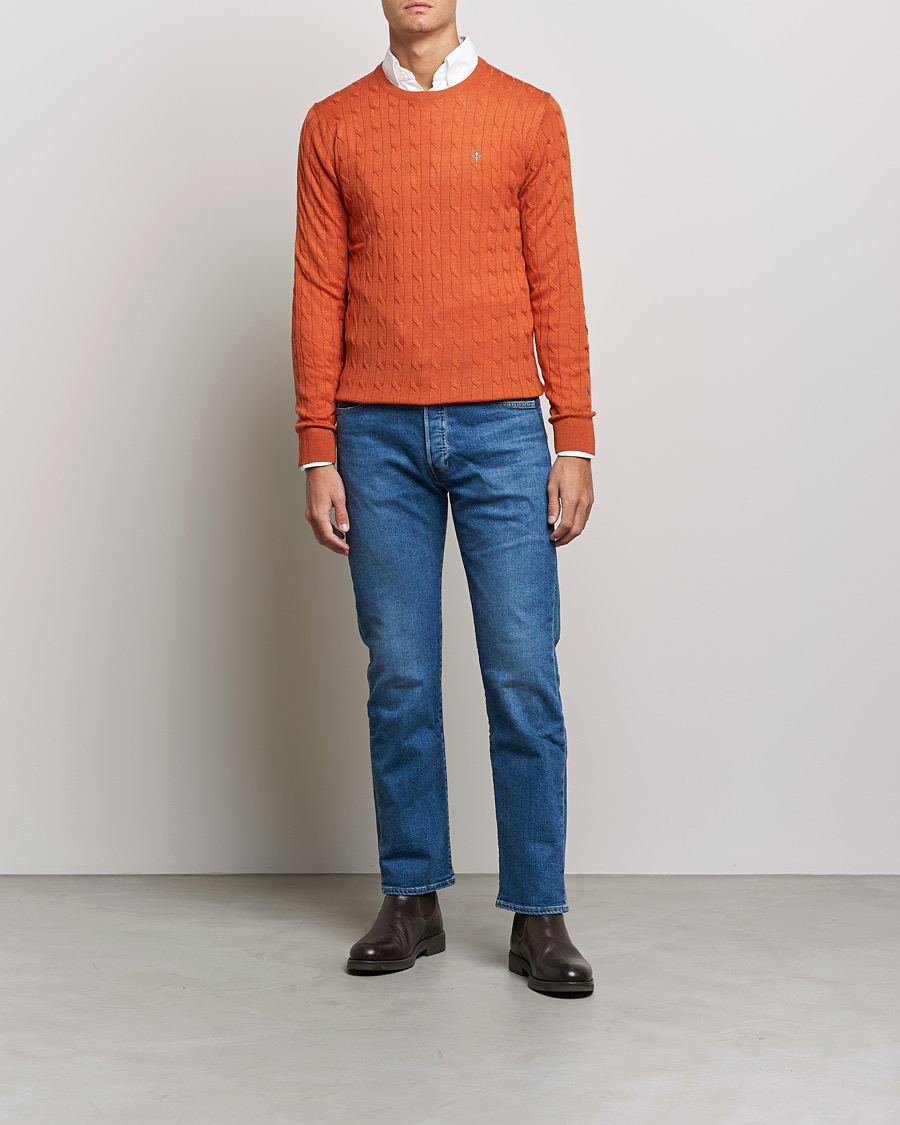 Mies | Puserot | Morris | Merino Cable Crew Neck Pullover Orange