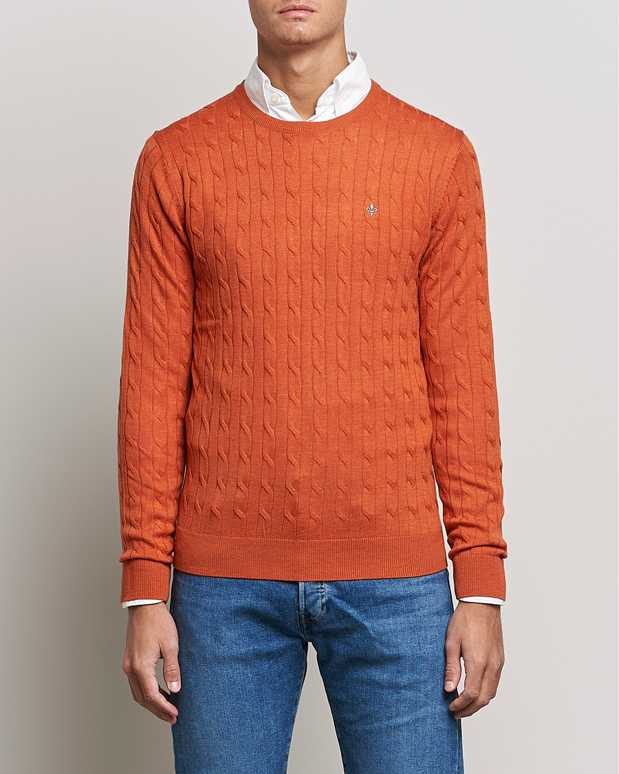 Mies | Puserot | Morris | Merino Cable Crew Neck Pullover Orange