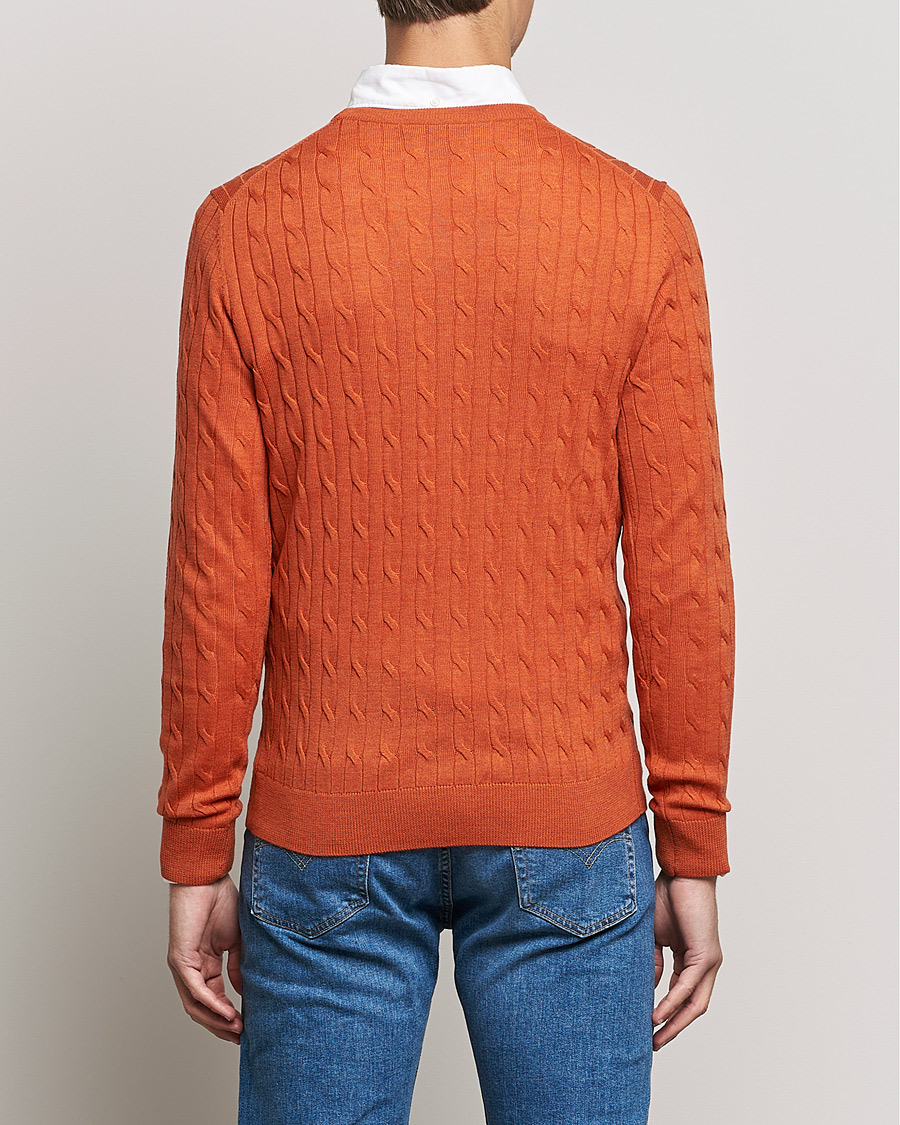 Mies | Puserot | Morris | Merino Cable Crew Neck Pullover Orange