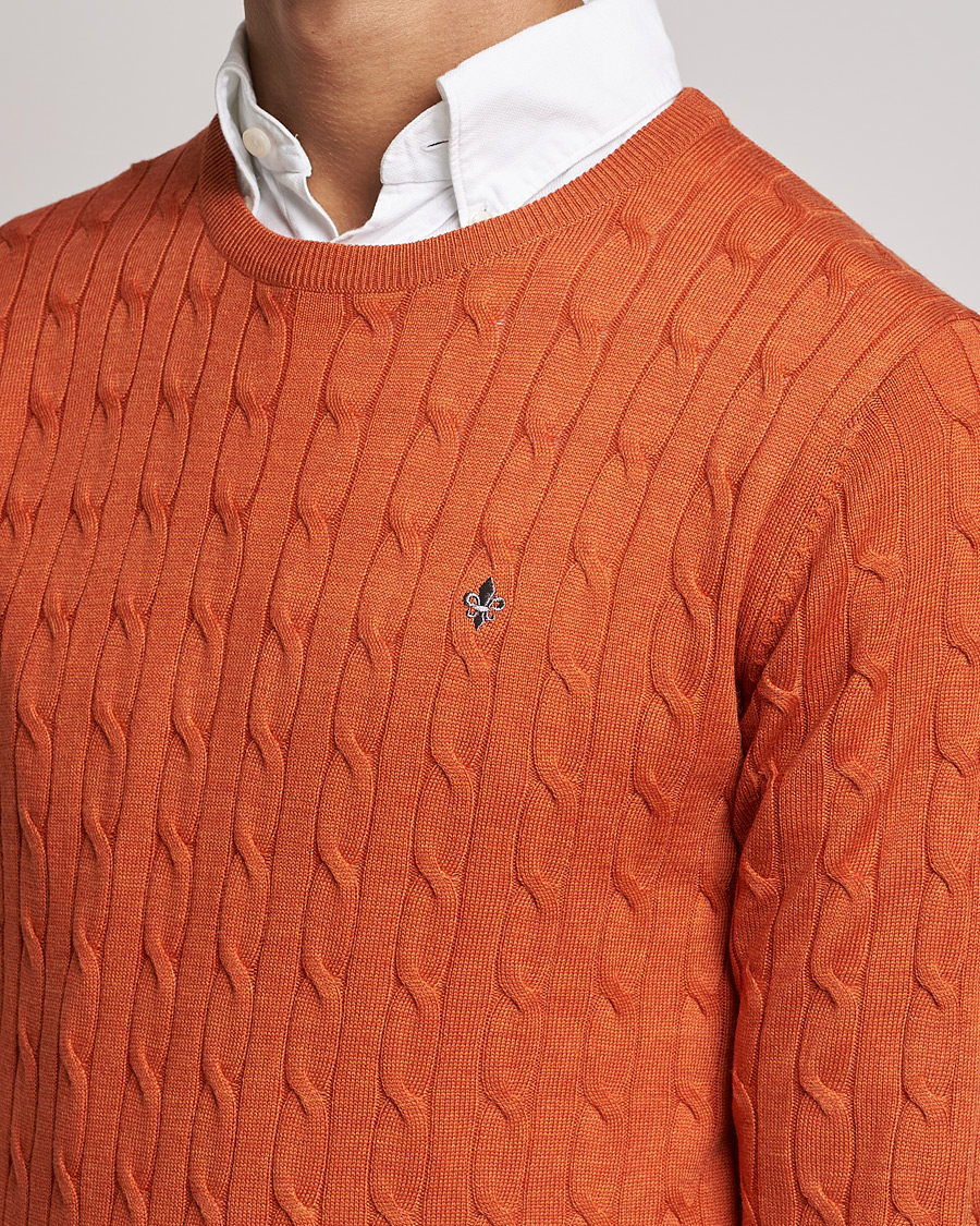 Mies | Puserot | Morris | Merino Cable Crew Neck Pullover Orange