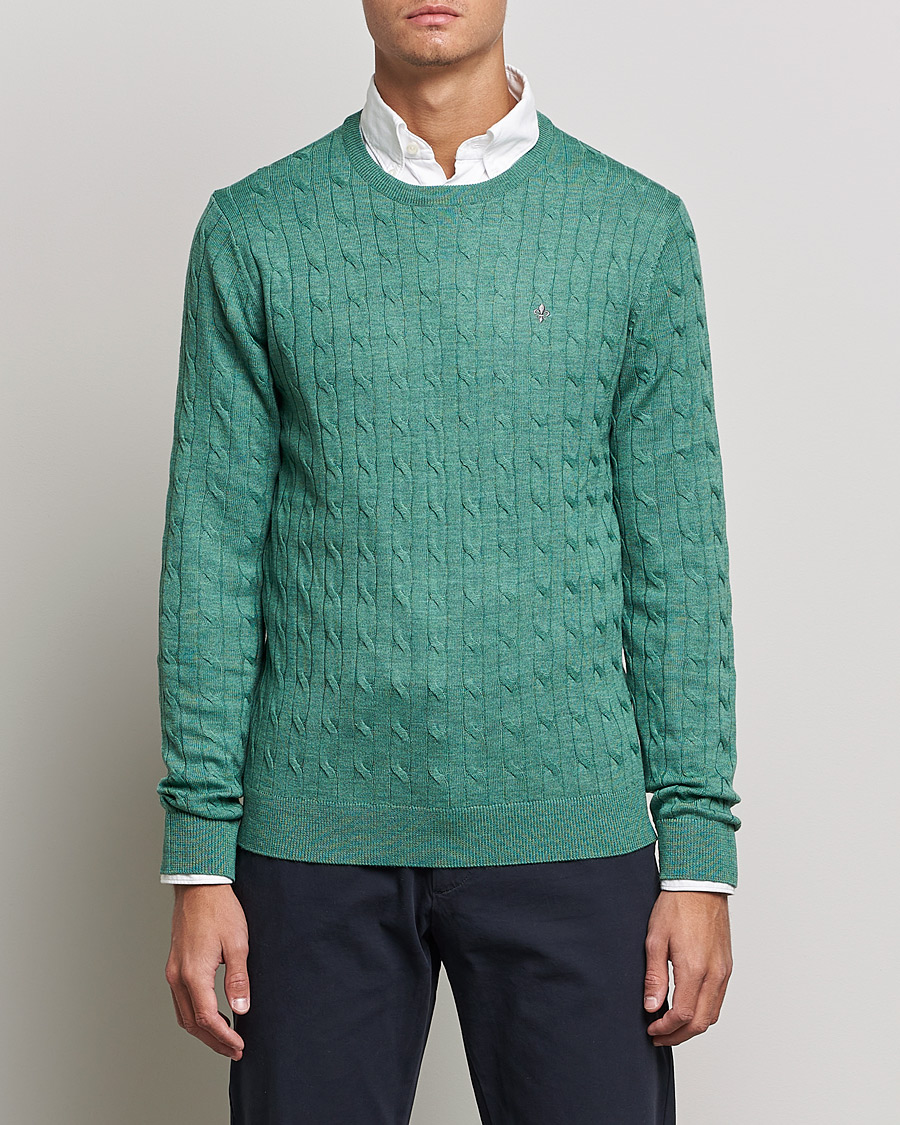 Mies |  | Morris | Merino Cable Crew Neck Pullover Mineral Green