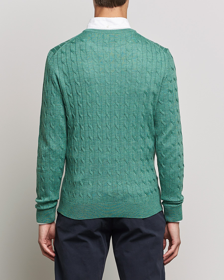 Mies | Puserot | Morris | Merino Cable Crew Neck Pullover Mineral Green