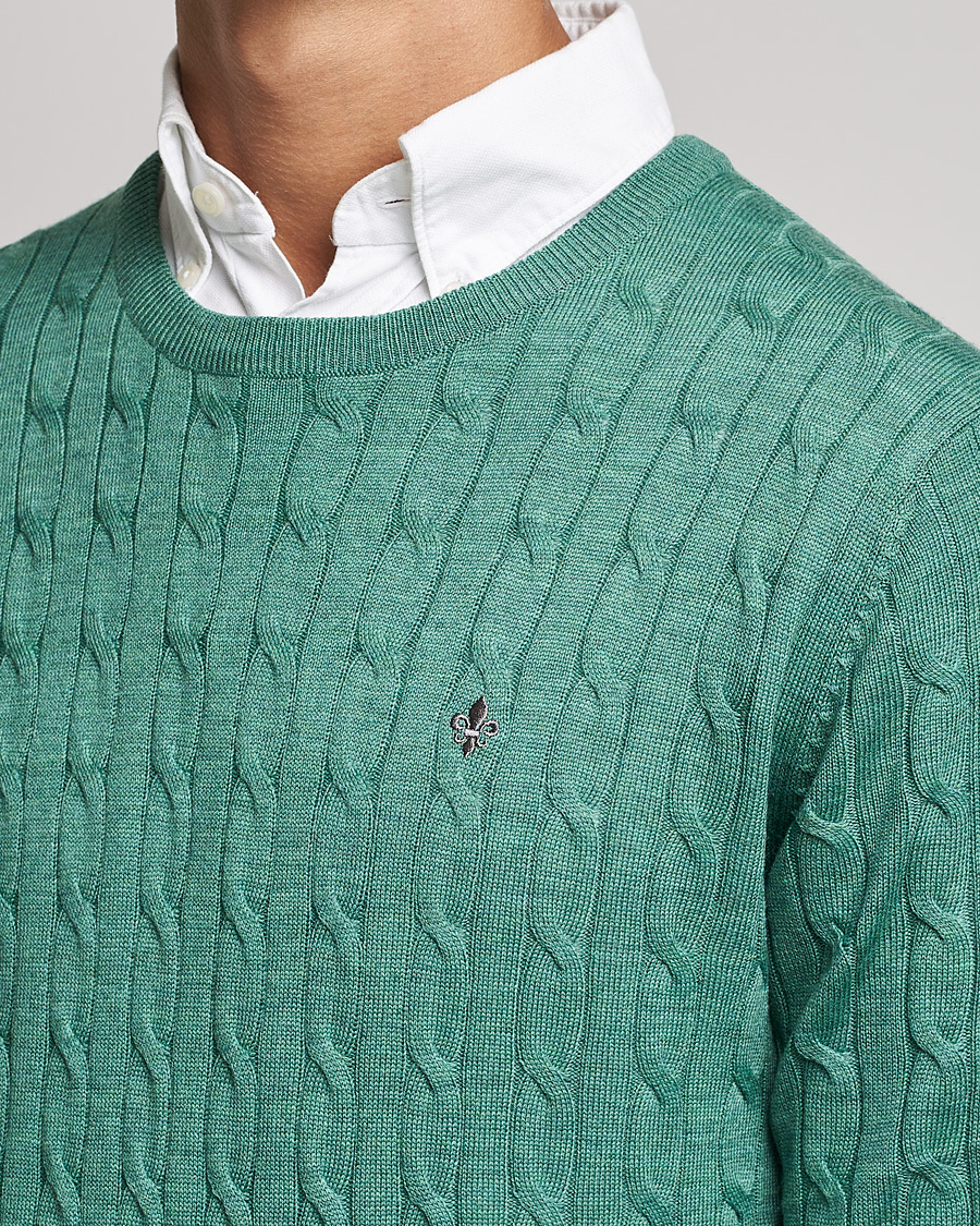 Mies | Puserot | Morris | Merino Cable Crew Neck Pullover Mineral Green