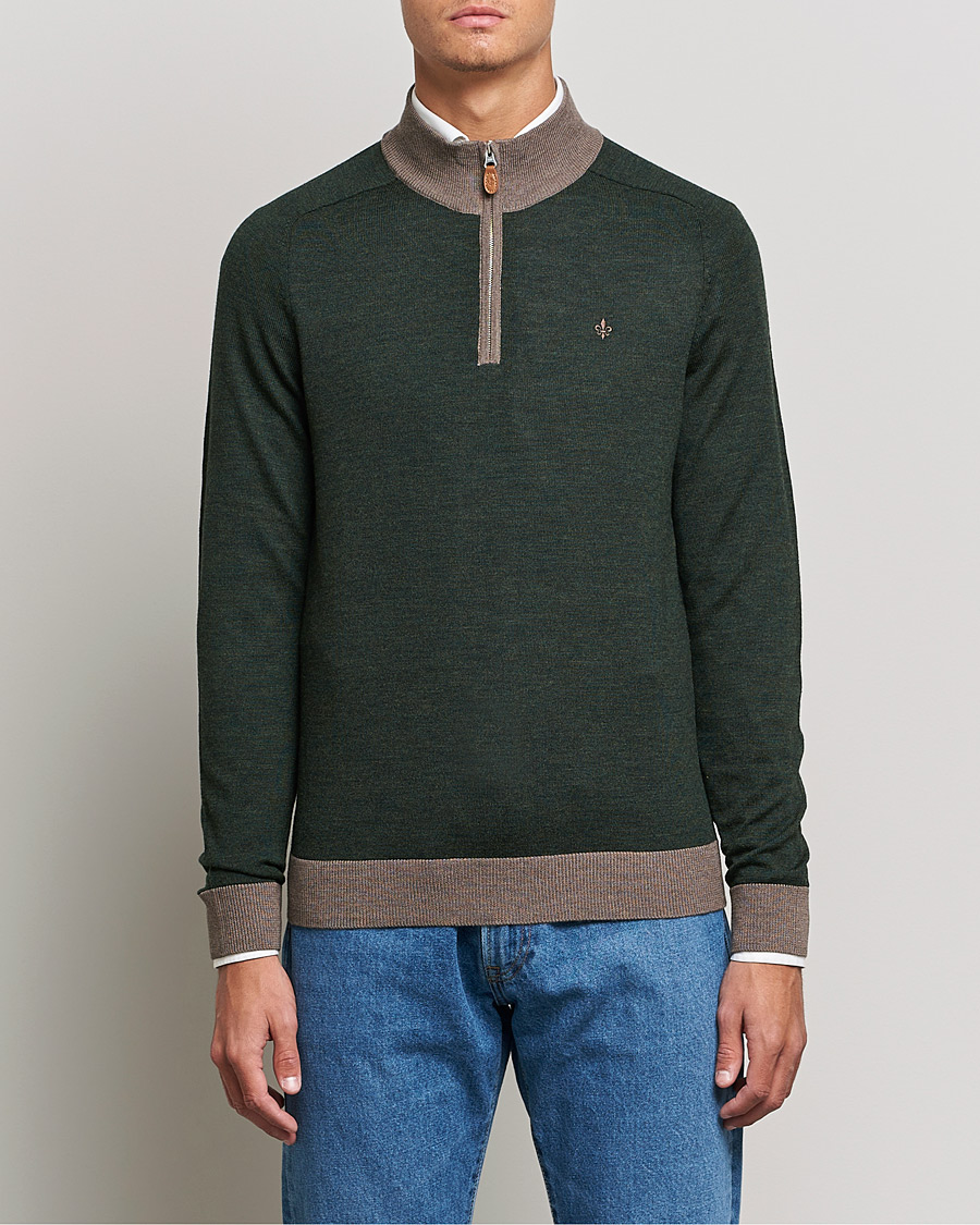 Mies | Puserot | Morris | John Merino Half Zip Green/Brown