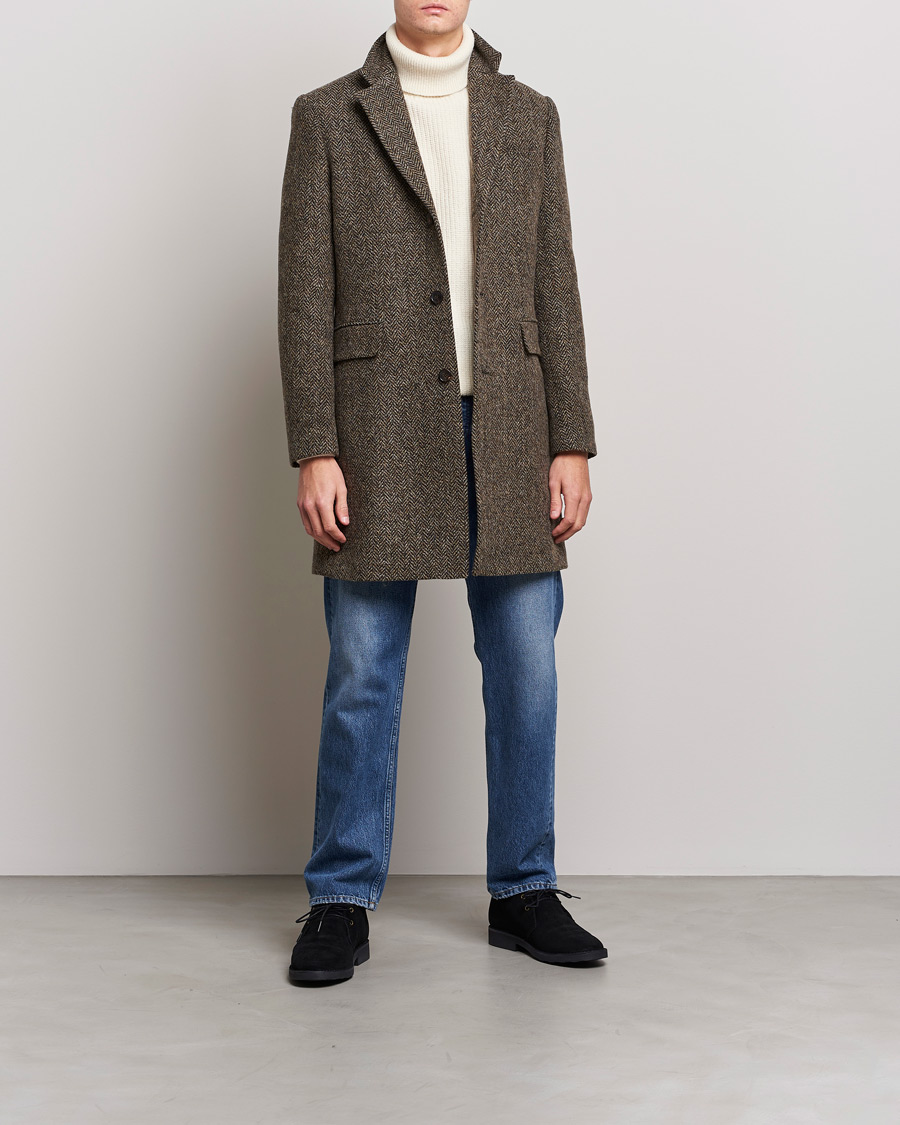 Mies | Päällystakit | Morris | Wool Herringbone Coat Dark Brown