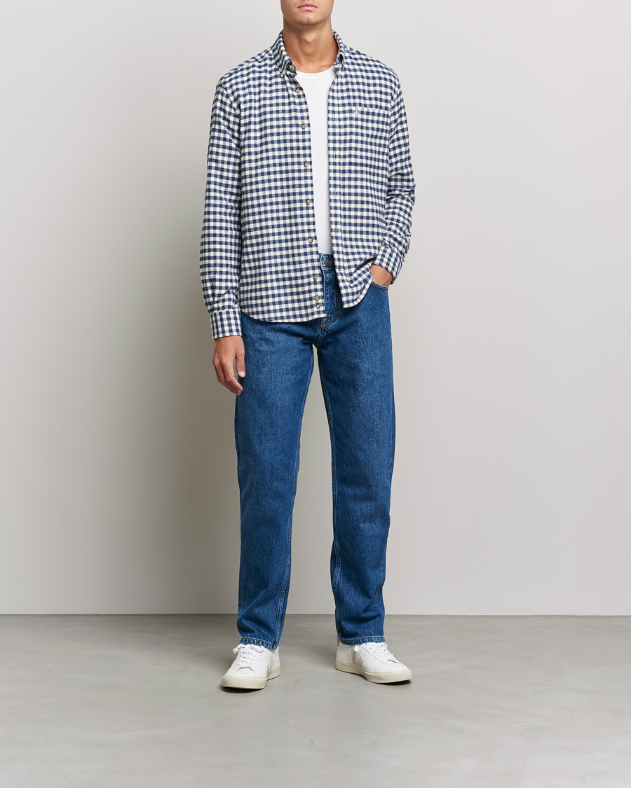 Mies |  | Morris | Brushed Twill Checked Shirt Navy/White