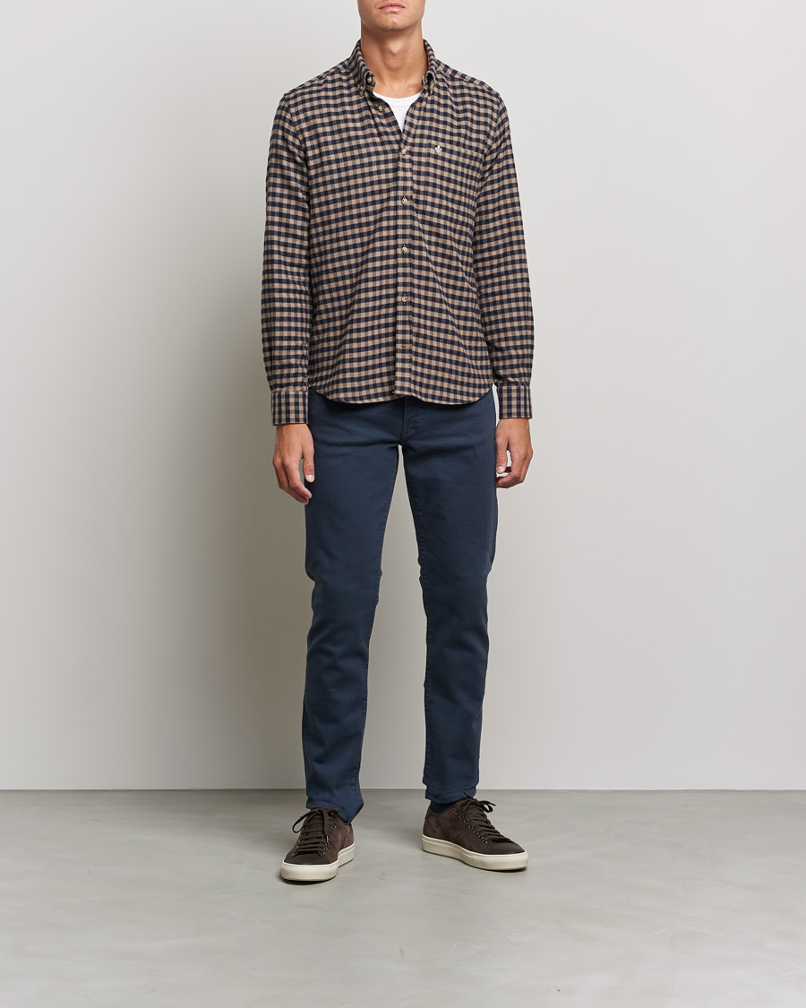 Mies | Flanellipaidat | Morris | Brushed Twill Checked Shirt Navy/Brown