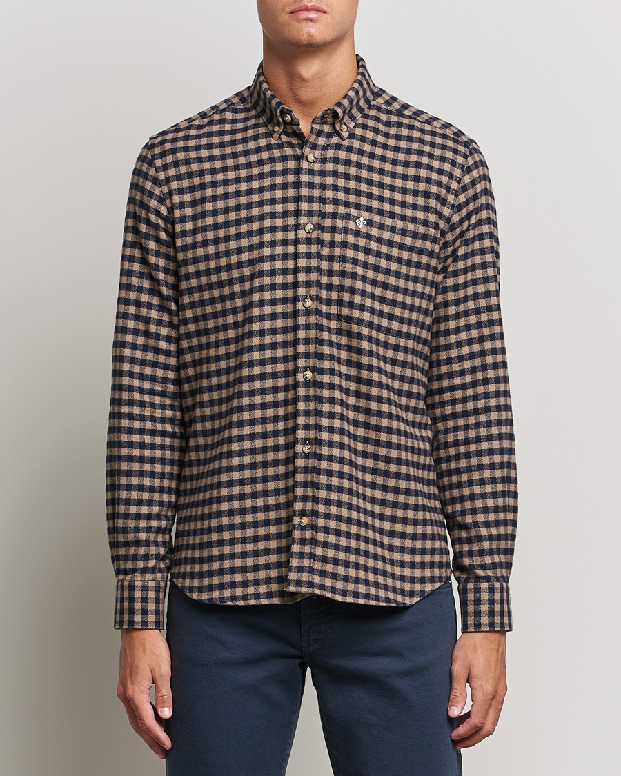 Mies |  | Morris | Brushed Twill Checked Shirt Navy/Brown