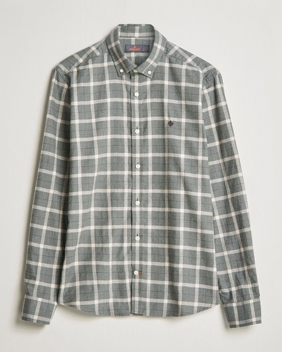 Mies | Kauluspaidat | Morris | Brushed Flannel Checked Shirt Light Grey