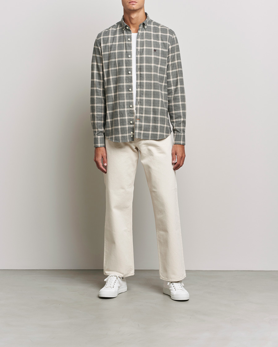 Mies | Kauluspaidat | Morris | Brushed Flannel Checked Shirt Light Grey