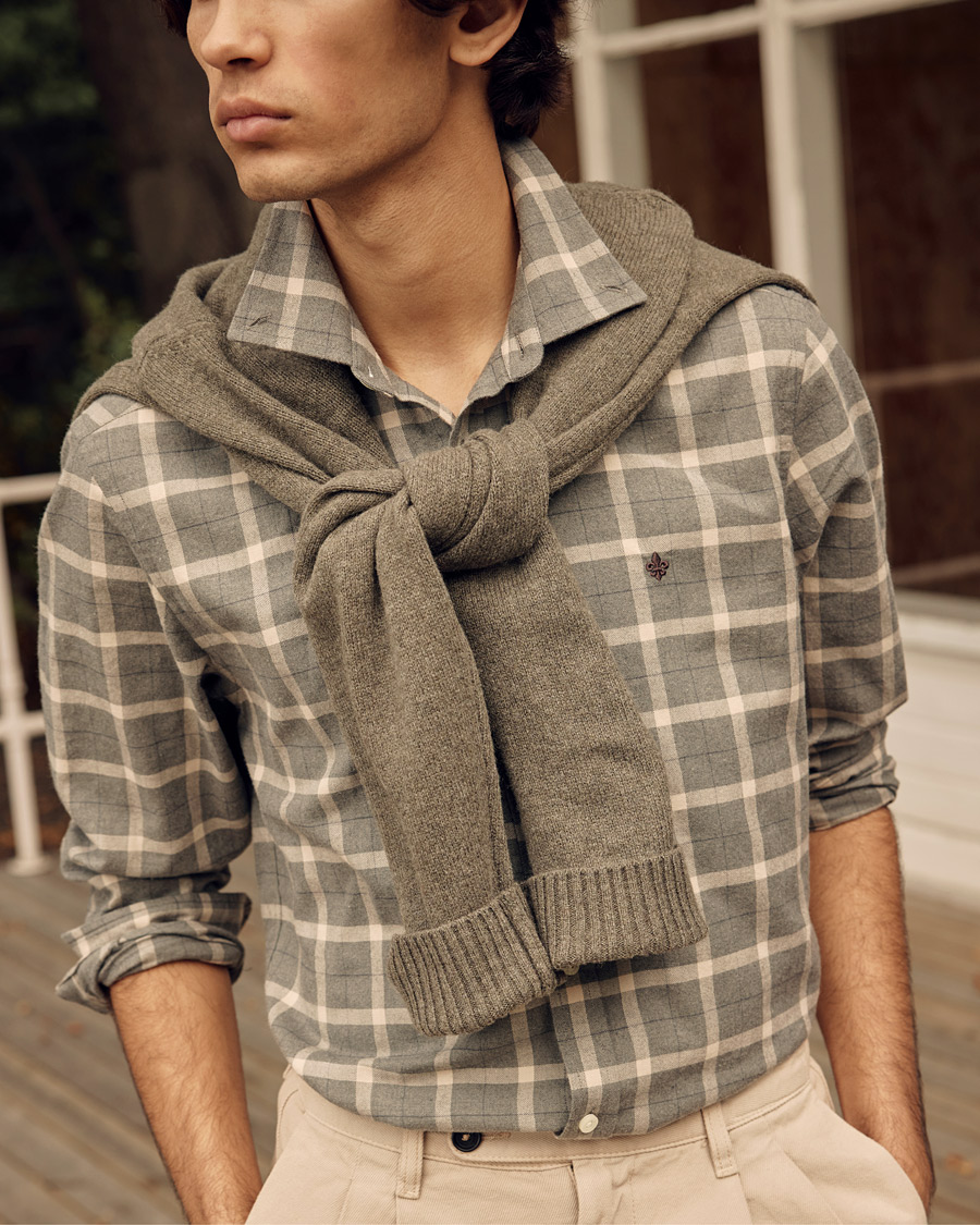 Mies | Kauluspaidat | Morris | Brushed Flannel Checked Shirt Light Grey