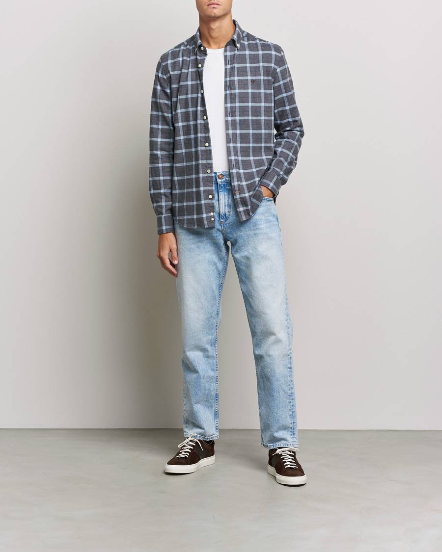 Mies |  | Morris | Brushed Flannel Checked Shirt Dark Grey