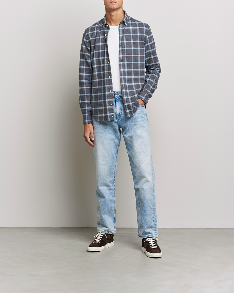 Mies | Kauluspaidat | Morris | Brushed Flannel Checked Shirt Dark Grey