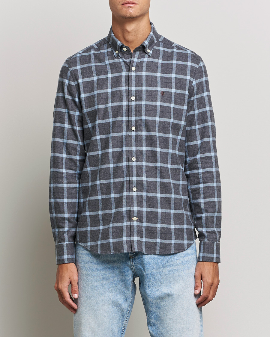 Mies | Kauluspaidat | Morris | Brushed Flannel Checked Shirt Dark Grey