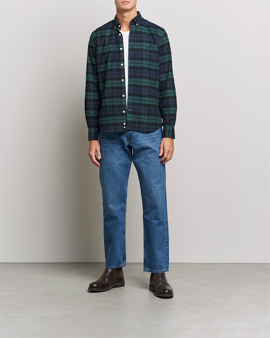 Mies | Flanellipaidat | Morris | Brushed Flannel Checked Shirt Blackwatch