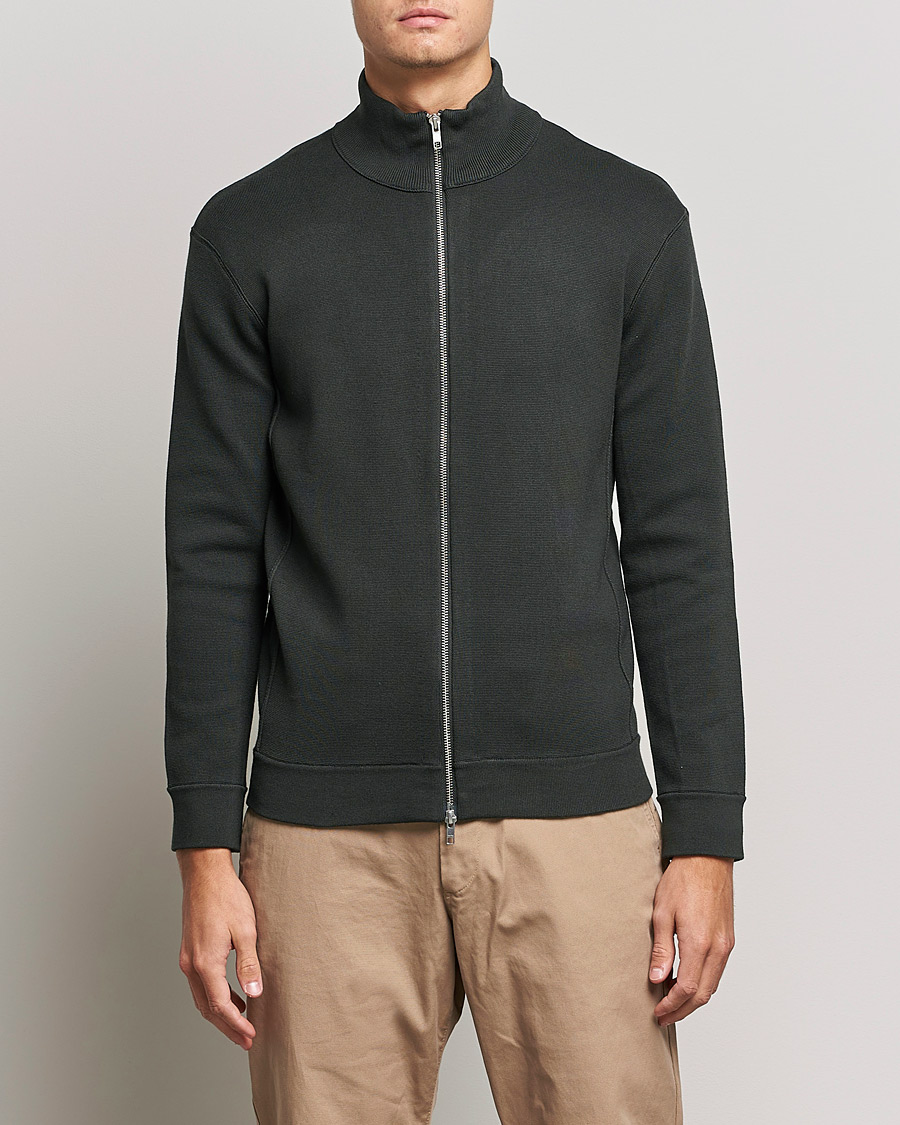 Mies | Puserot | NN07 | Luis Knitted Full-Zip Sweater Dark Army