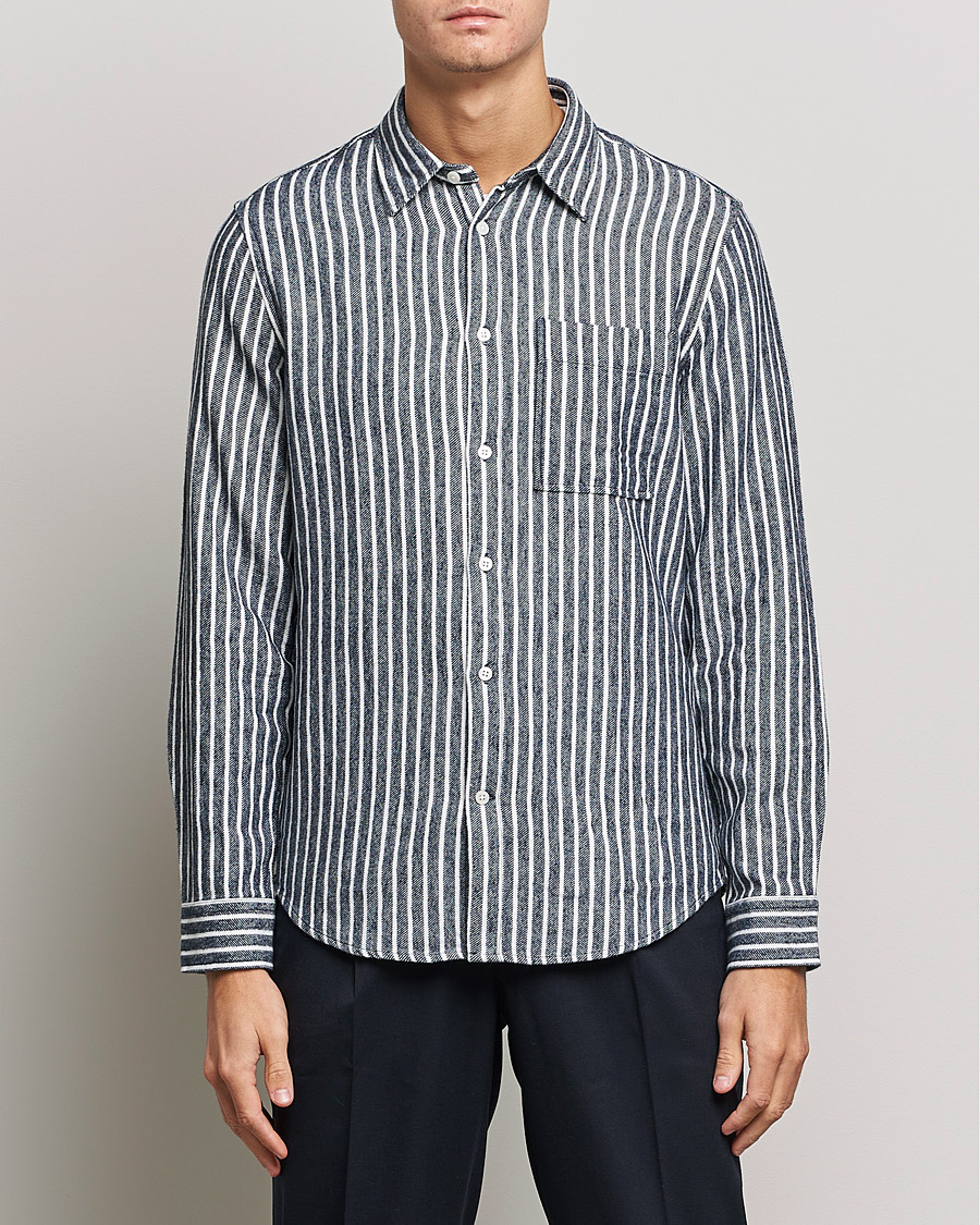 Mies |  | NN07 | Arne Flannel Striped Shirt Blue/White
