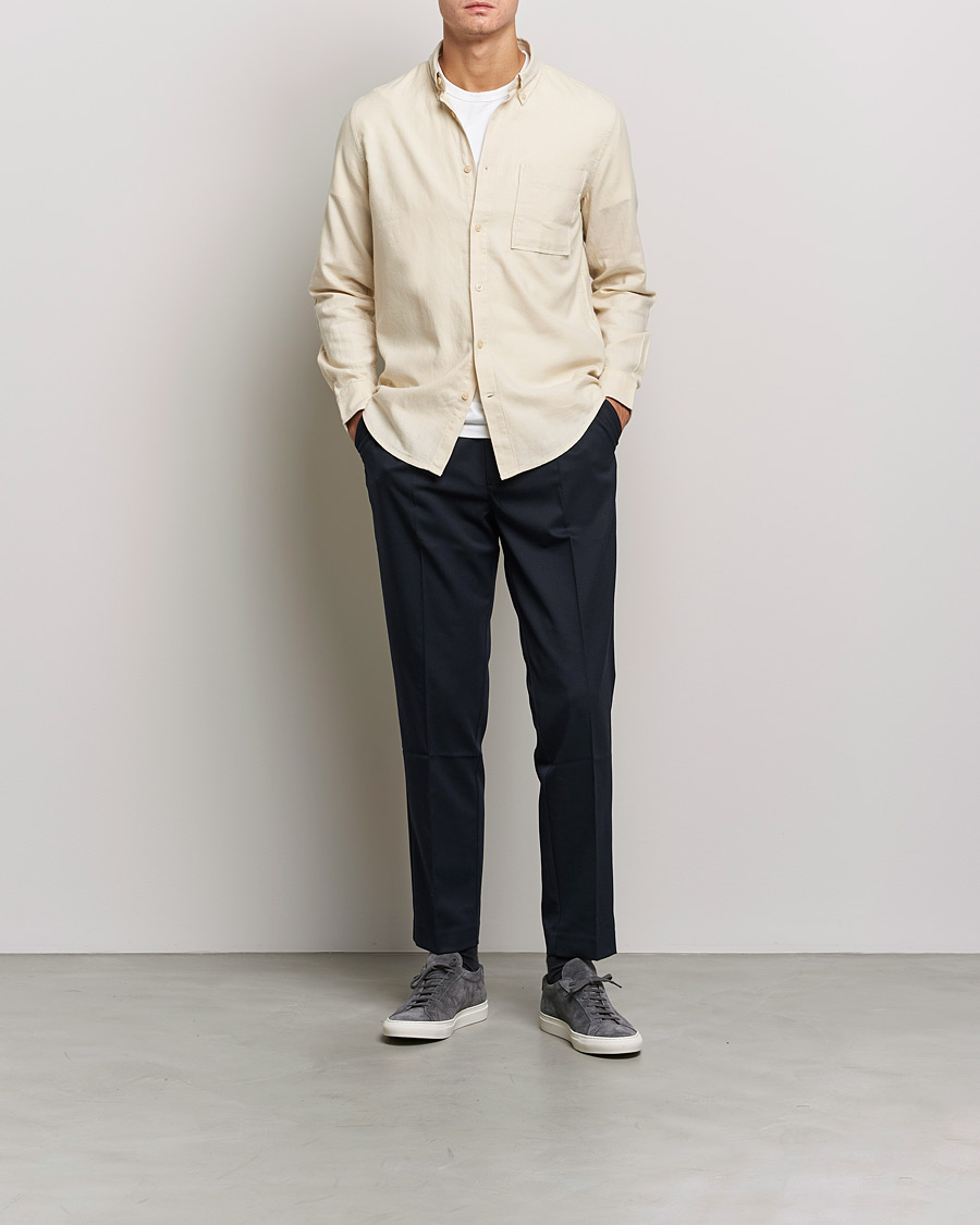 Mies |  | NN07 | Arne Brushed Flannel Shirt Ecru
