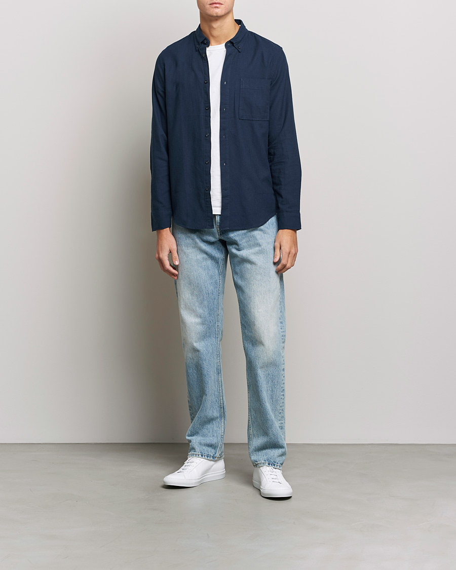 Mies | Kauluspaidat | NN07 | Arne Brushed Flannel Shirt Navy Blue