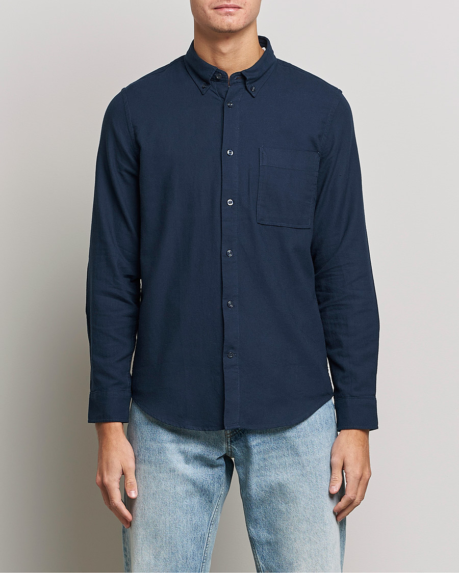 Mies |  | NN07 | Arne Brushed Flannel Shirt Navy