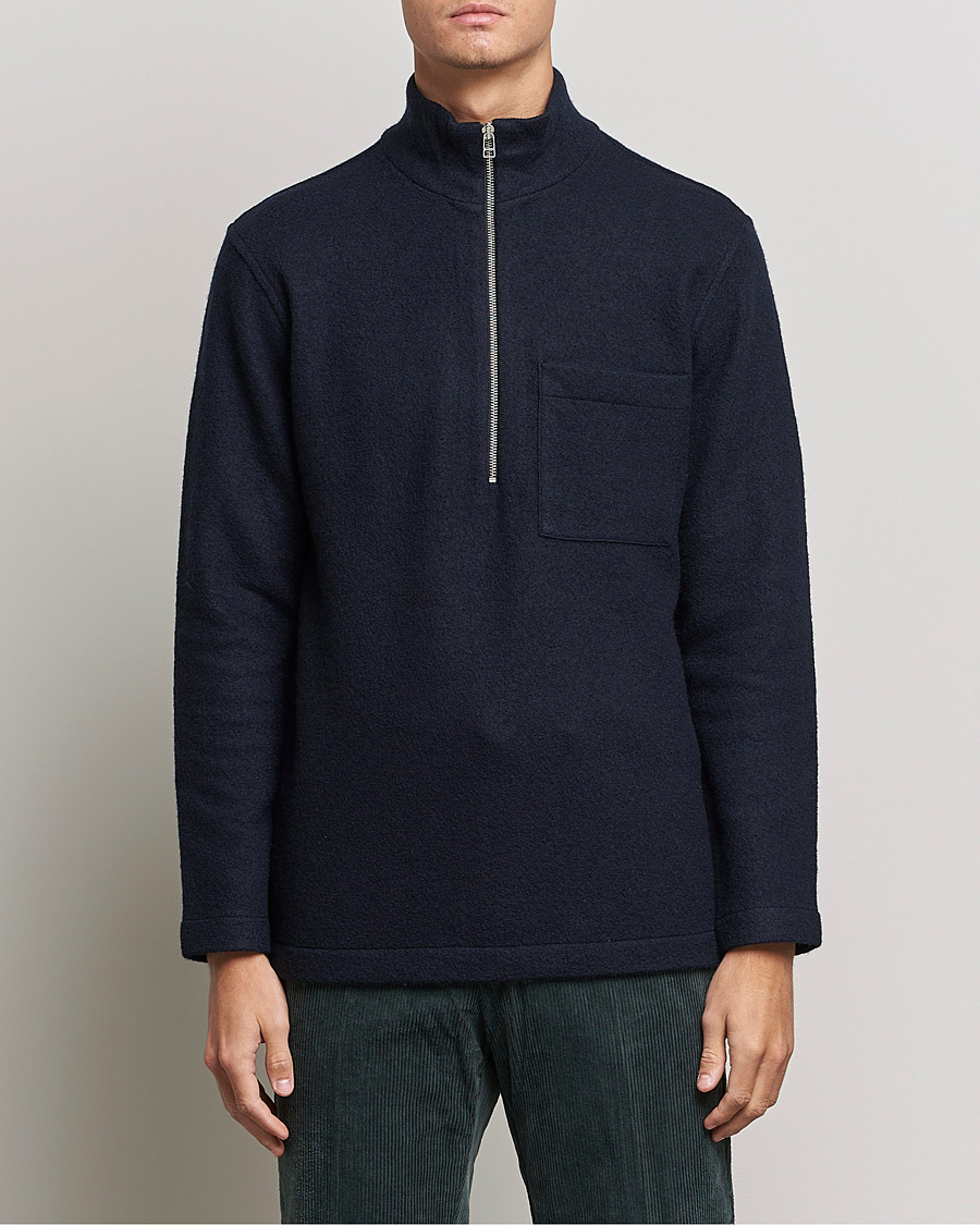 Mies | Puserot | NN07 | Anders Boiled Wool Half Zip Navy